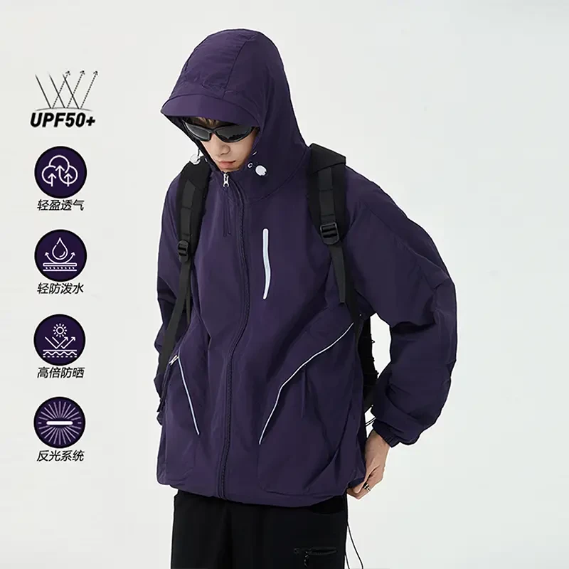 防晒衣男款2025夏季新款薄款透气美式复古潮牌痞帅宽松连帽防晒服