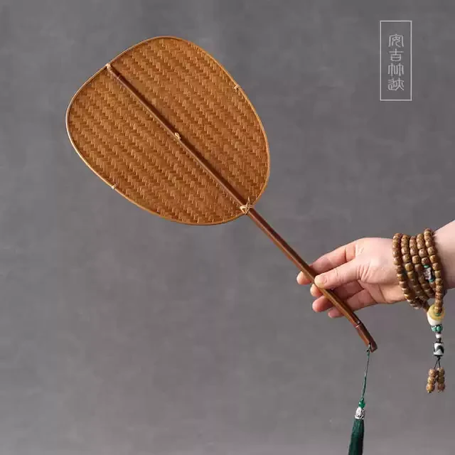 复古竹编扇手工长柄团扇夏纳凉驱赶蚊虫蒲扇中国风汉服麈尾芭蕉扇