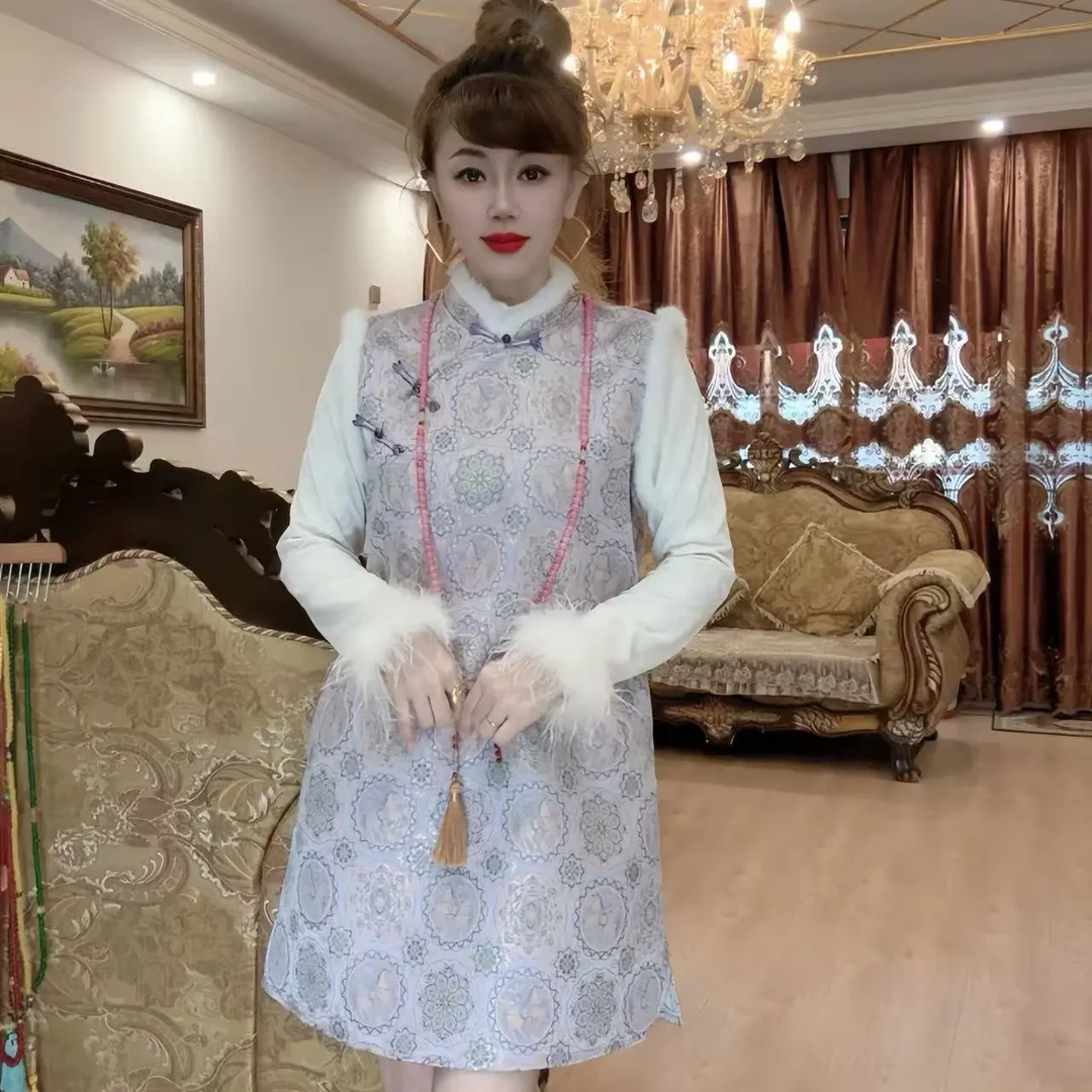 新中式复古港风长袖打底衫中长款单独马甲