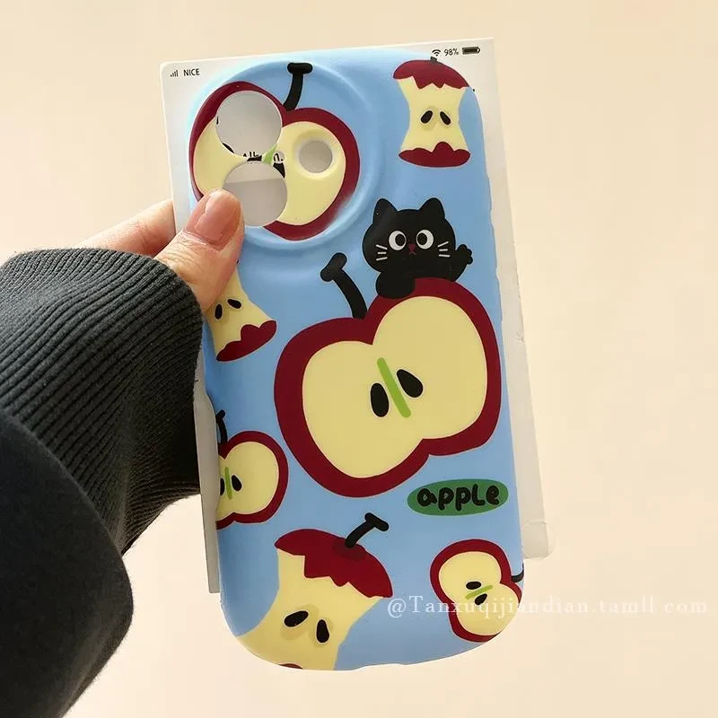 ins可爱红苹果猫咪椰子适用苹果16promax手机壳iphone15新款13小