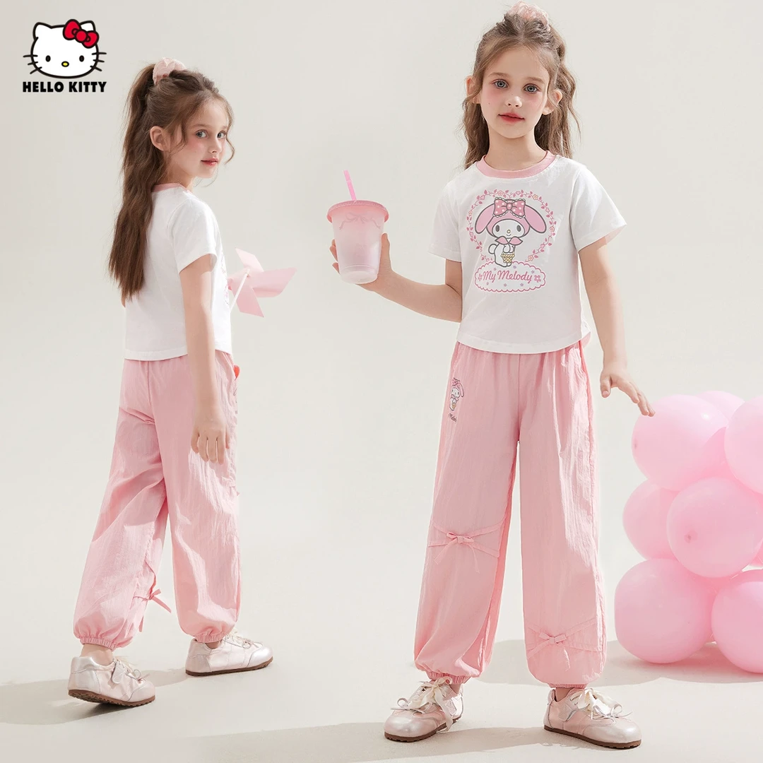 Hello Kitty女童夏装套装洋气女大童短袖t恤休闲速干裤儿童两件套