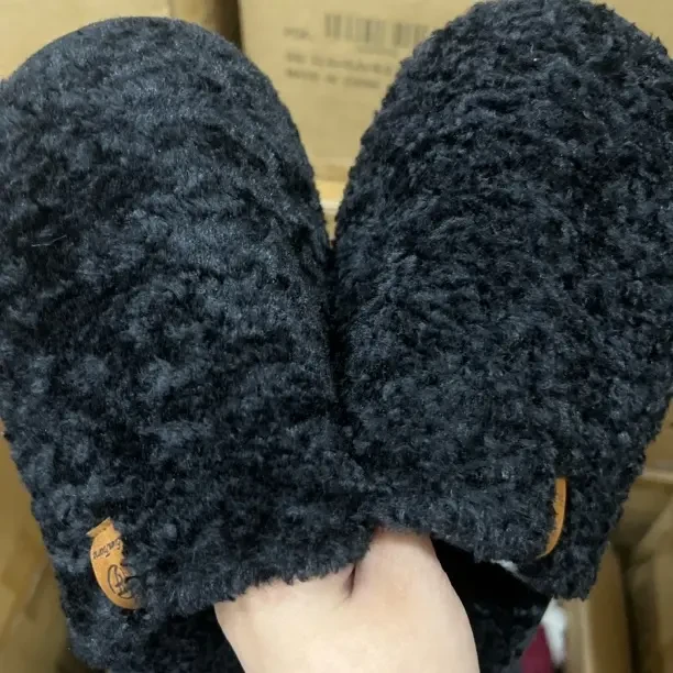 黑色加绒包头棉拖