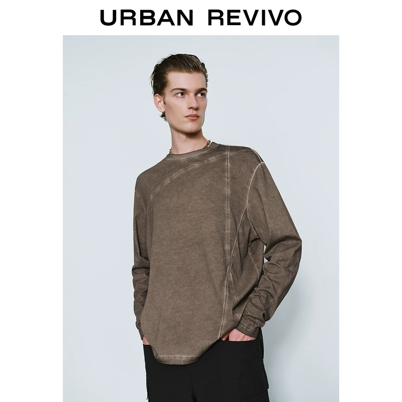 UR2025春季新款男装潮流美式复古解构圆领长袖T恤UMV450027