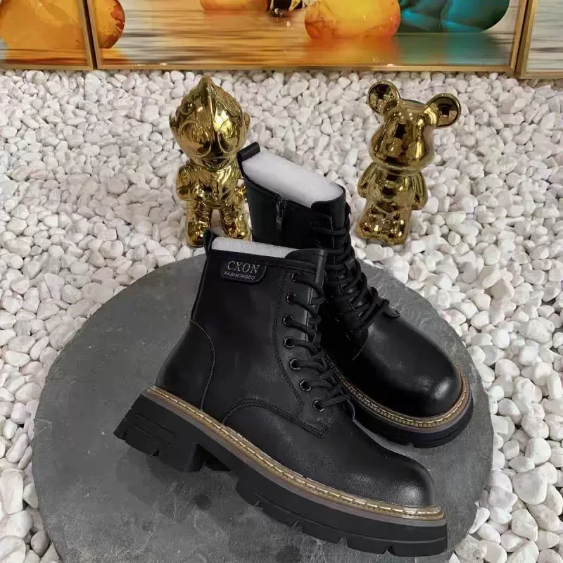 马丁靴女2024秋季新款圆头厚底时尚百搭休闲牛皮短靴潮2980D4