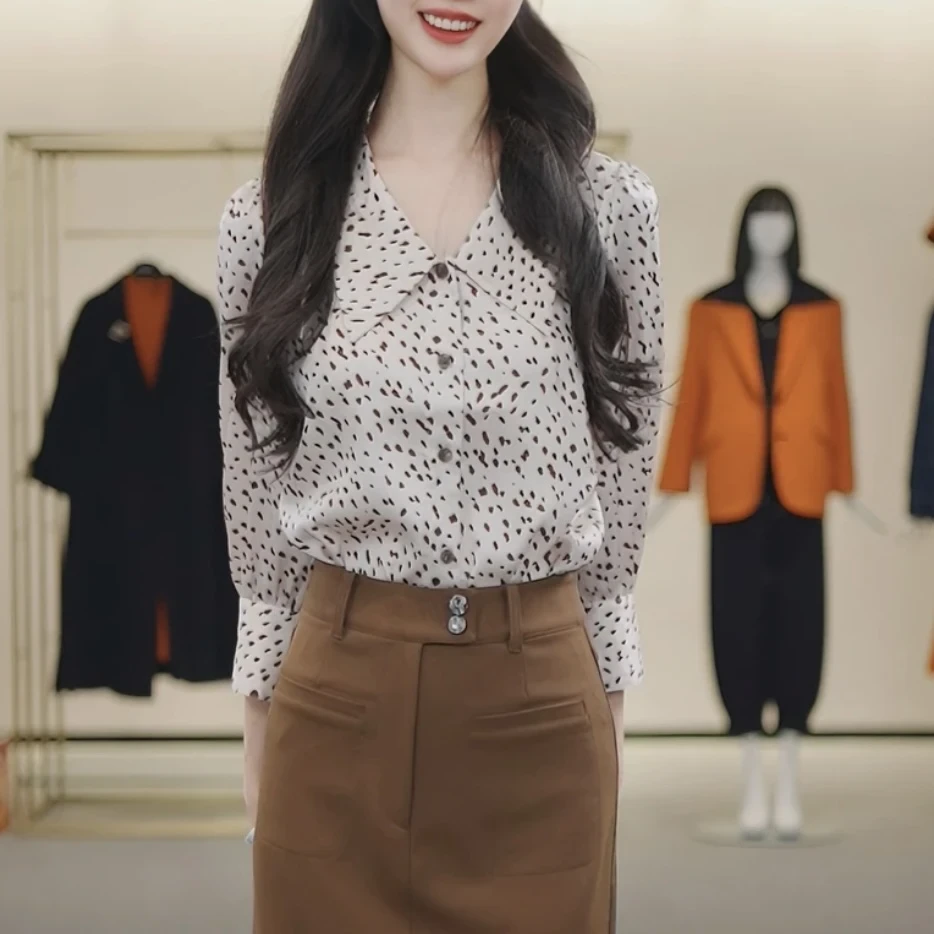 GIRDEAR/哥弟气质时尚长袖简约设计感小众百搭碎花衬衣1300920