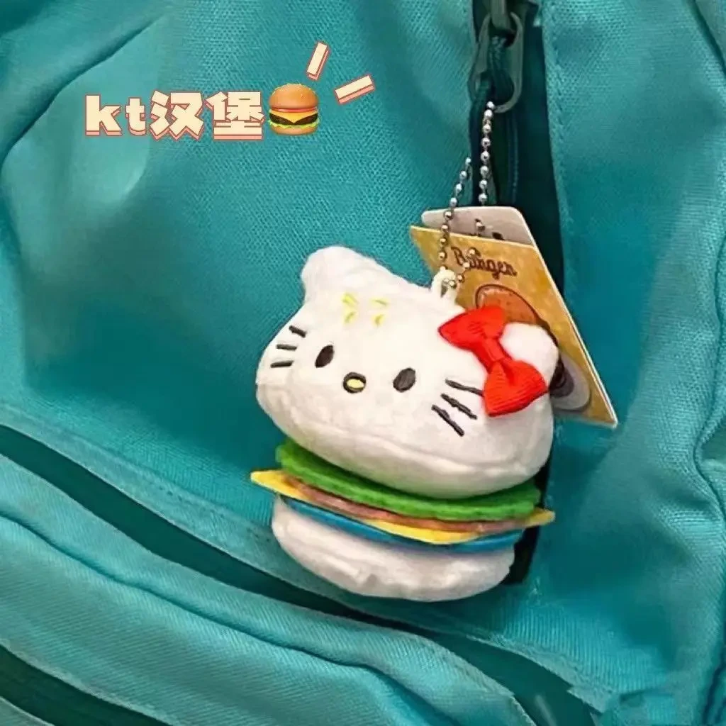 ins日系可爱卡通汉堡kt猫HR挂件毛绒公仔包包挂饰少女心钥匙扣