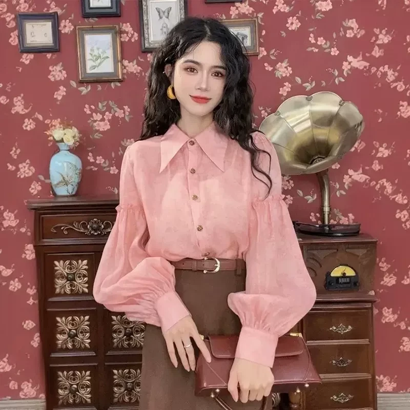 港风复古长袖衬衫女高级感轻奢减龄洋气超好看独特漂亮上衣女春季