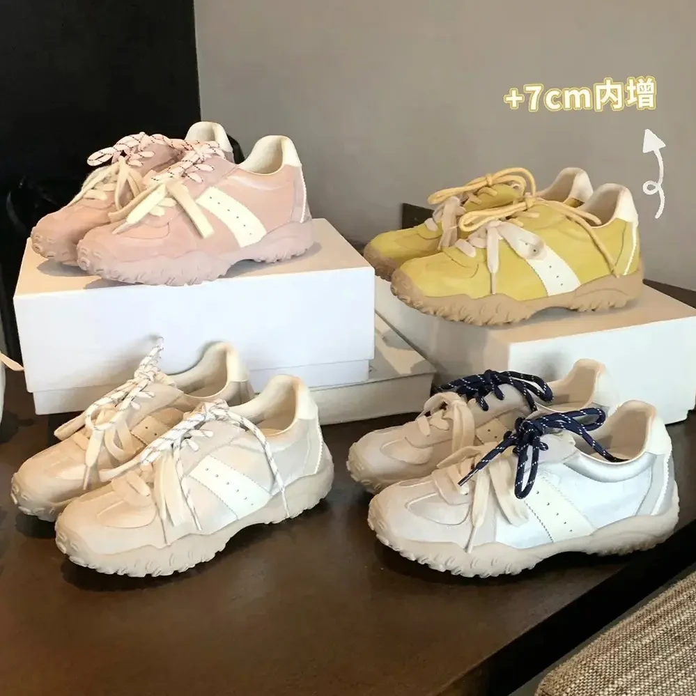 葡萄妈同款7cm2025新款小个子内增高7CM系带休闲德训鞋女休闲百搭