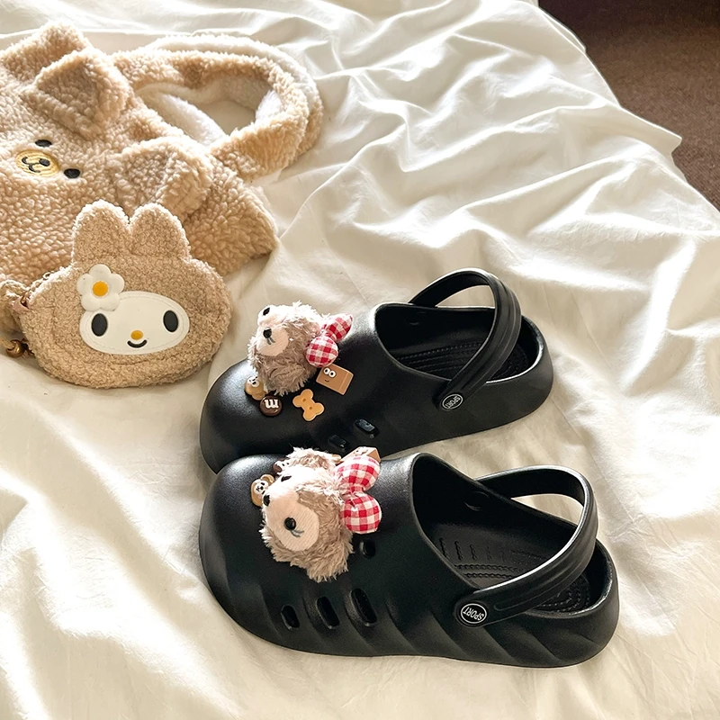 卡通可爱雪莉玫厚底洞洞鞋女外穿2025新款夏季防滑居家包头凉拖鞋
