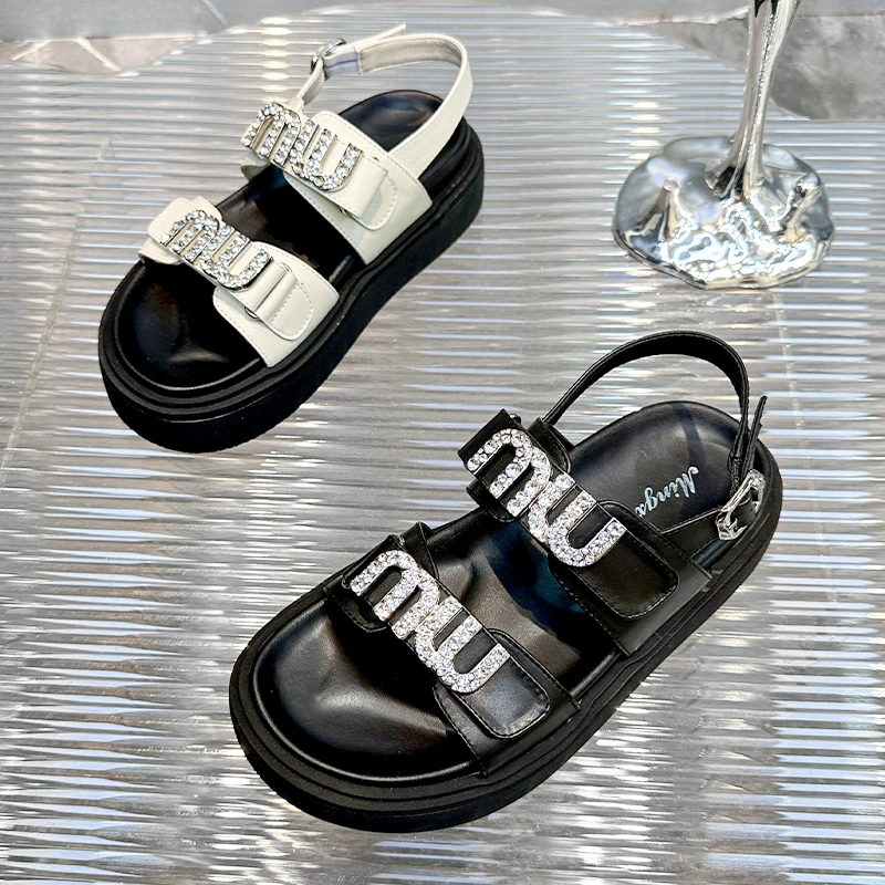 【现货】欧洲站2024夏季新款亮钻厚底增高软底时尚一字凉鞋JM819-1