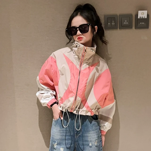 女童春季潮童时髦休闲拼色外套2024新款夹克小女孩炸街短款冲锋衣