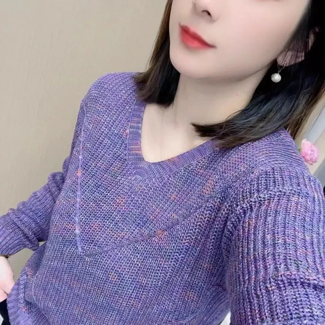 薄款2025春秋新款长袖针织衫女V领小衫韩版百搭宽松显瘦气质上衣