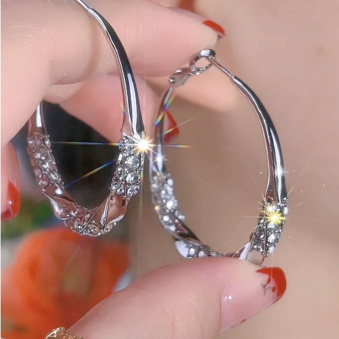 铜合金耳饰 【925银针】耳饰  时尚欧美气质满钻个性圈圈百搭耳环