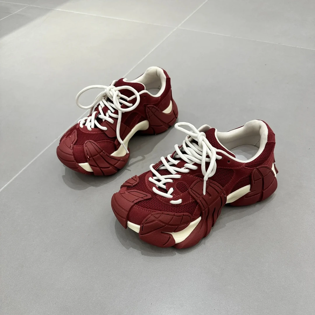 鱼老爹鞋女秋冬加绒厚底增高网面透气系带防滑休闲运动韩版百搭