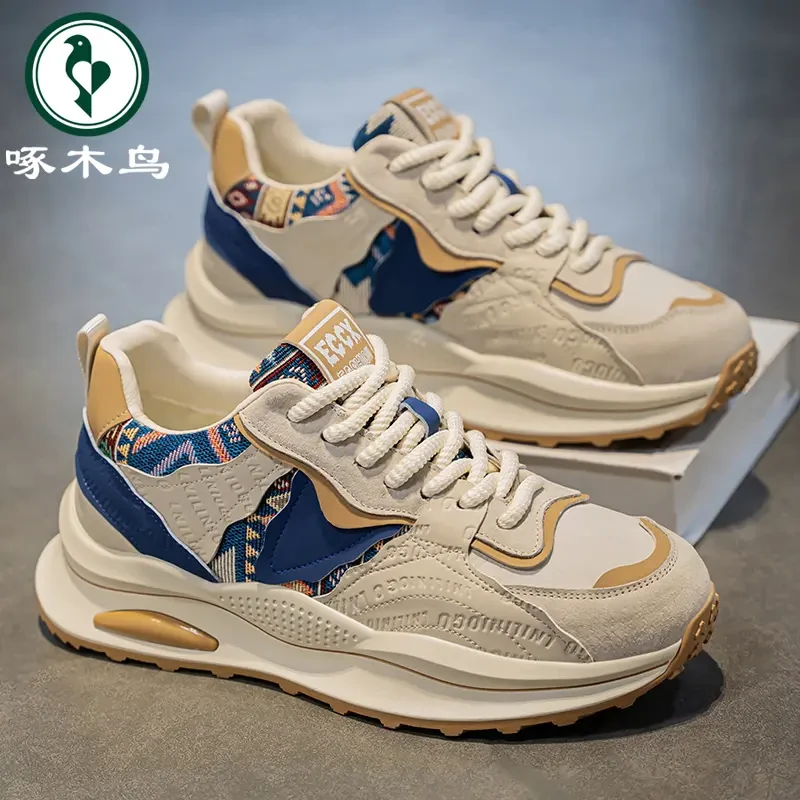 啄木鸟男鞋秋冬新款时尚百搭休闲老爹鞋子男款增高厚底运动小白鞋