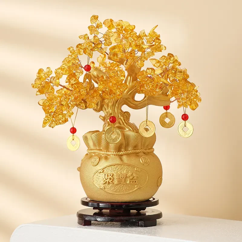 【带旋转底座】摇钱树黄色手工发财树客厅玄关电视柜酒柜开业礼品