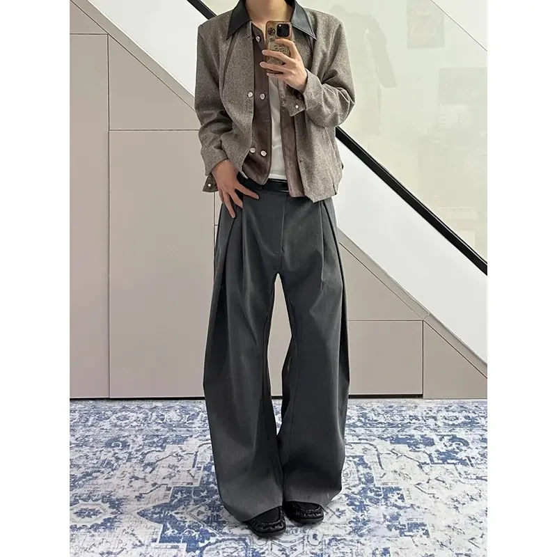 Stay the Night立体工字褶A字廓形弯刀TR西裤男款夏季通勤休闲裤