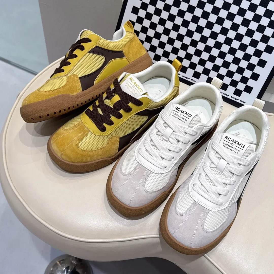 2025新款真皮软底德训鞋白女复古透气平底休闲系带运动鞋百搭板鞋