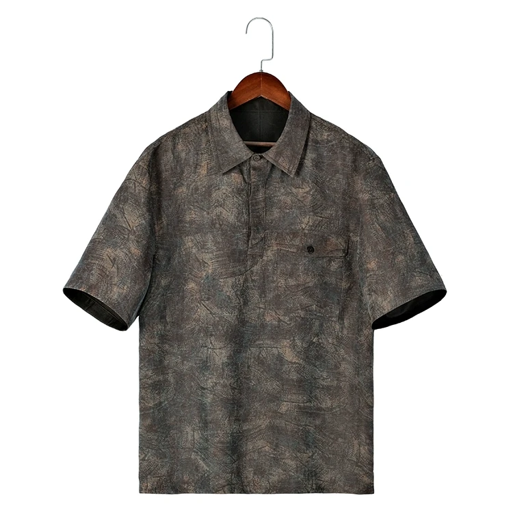 88368 男士双面POLO衫 桑蚕丝龟裂纹香云纱夏季复古短袖