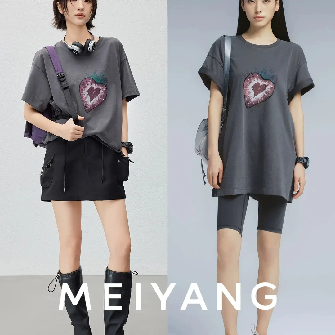 美洋MEIYANG 摇滚草莓T 甜酷反叛！平纹精梳棉圆领短袖印花