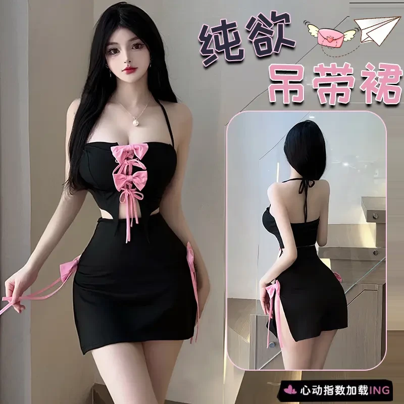 性感睡衣显瘦显瘦气质夏季复古欧美修身露背低胸网红黑色连体镂空