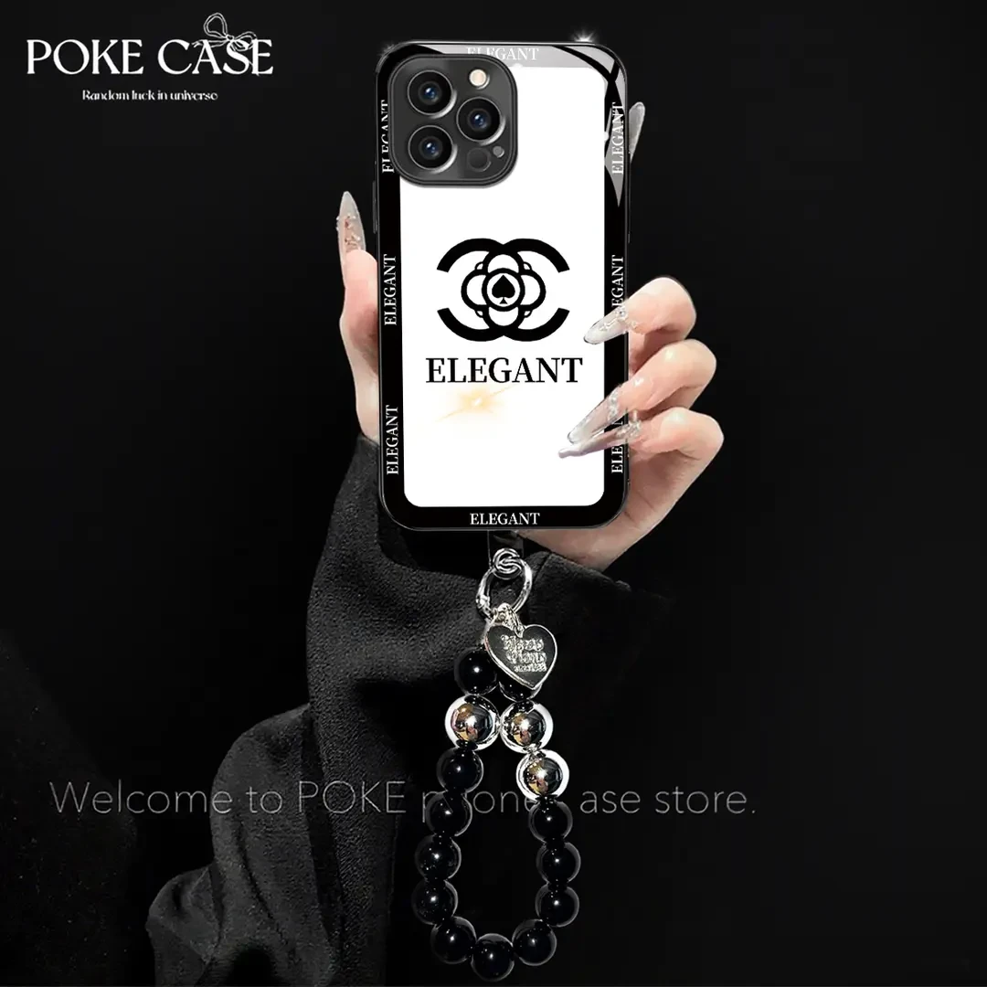 高级电镀玻璃黑白双C适用苹果oppo华为vivo小米创意手链手机壳