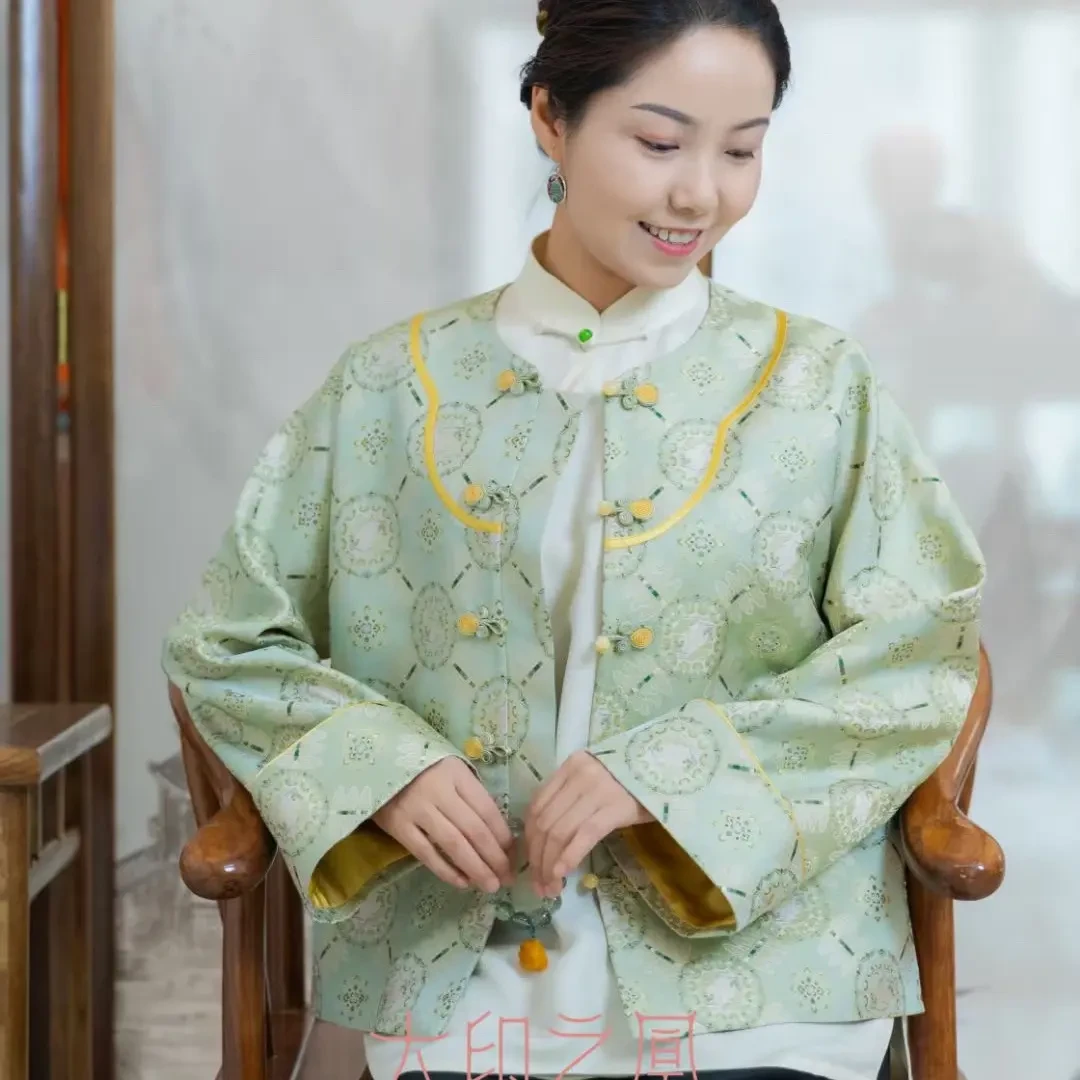 绢若诗秋季钱小萍正品宝相莲花飞天纹外套新中式宋锦100%桑蚕丝