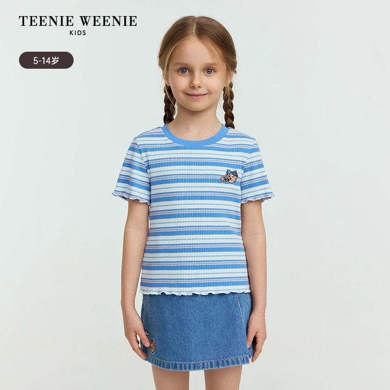 TeenieWeenieKids25年款女童花边彩条条纹圆领短袖T恤TKRS256367I