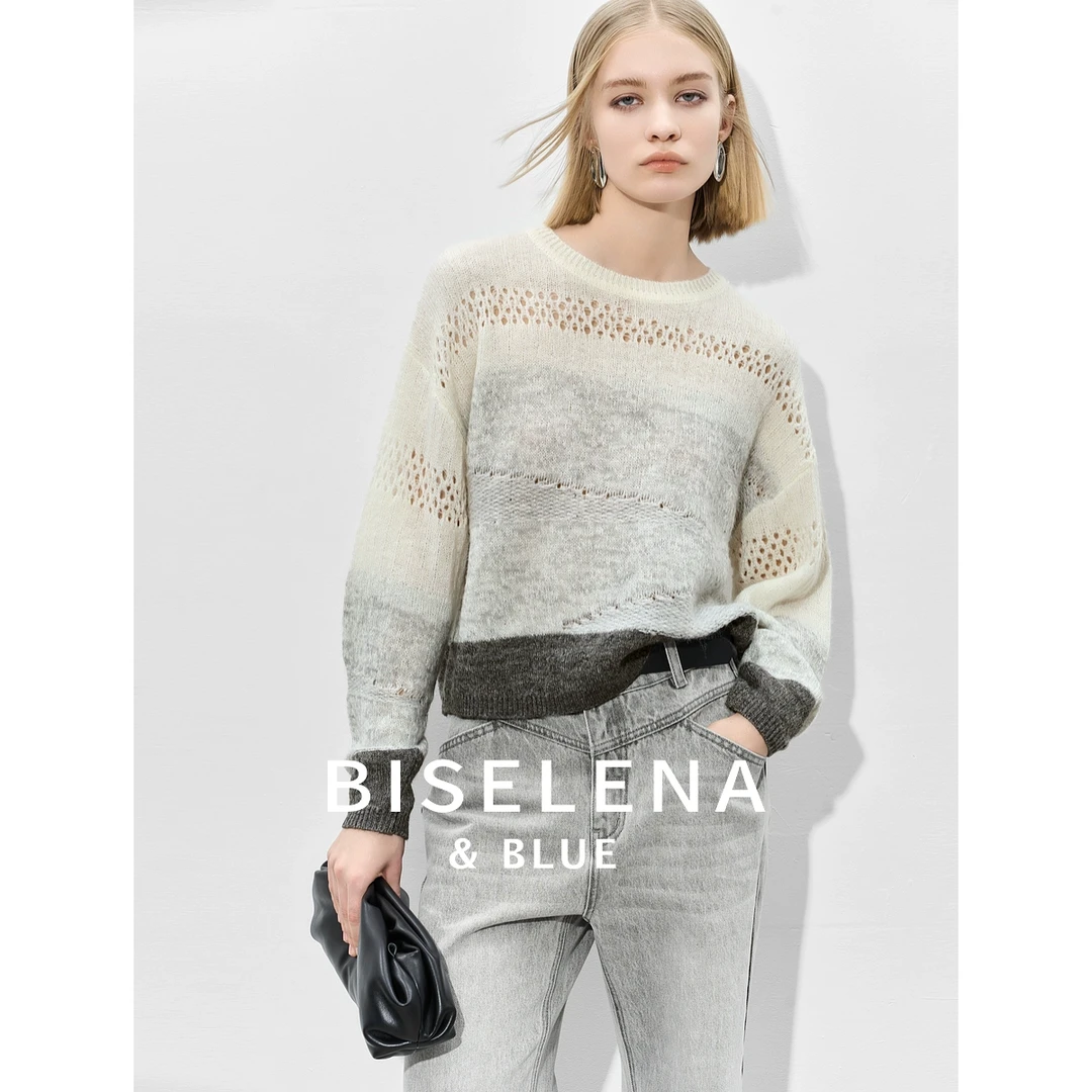 3055贝茜妮简约ROW风渐变撞色针织衫春设计感上衣