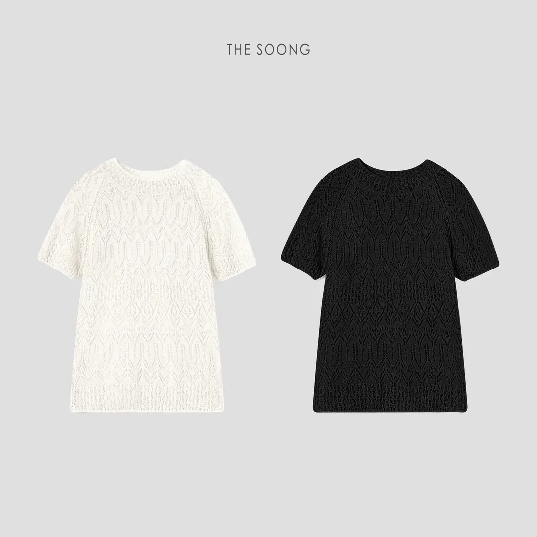 THESOONG|‘蕾丝和纸衫’经典诠释镂空挺括圆领上衣HWTX6895