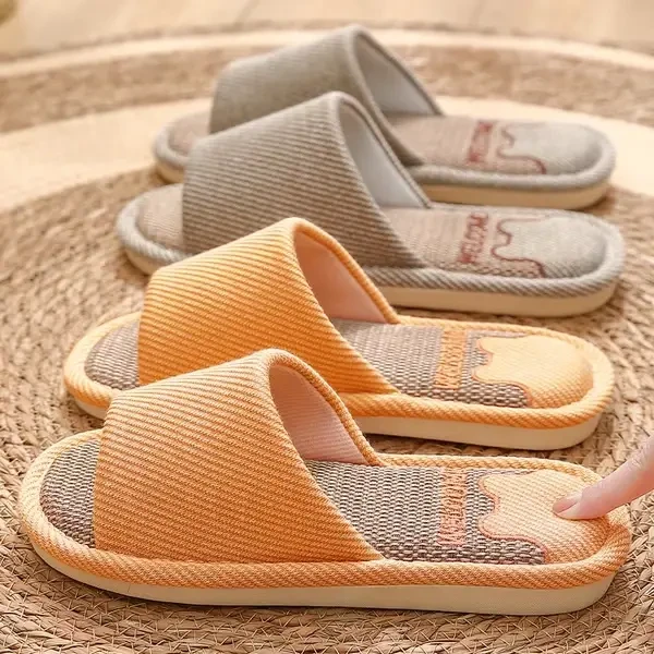 2025新款亚麻拖鞋女防滑居家室内四季通用情侣款高级感静音软底夏