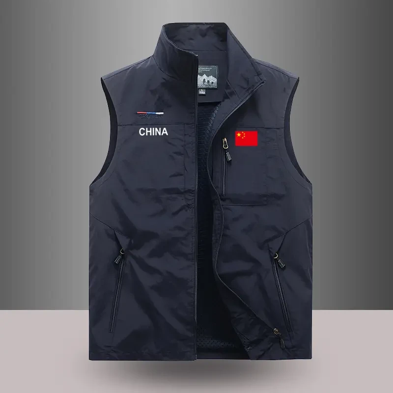 国家队男士马甲春季新款工装运动大码背心休闲立领多口袋外套马夹