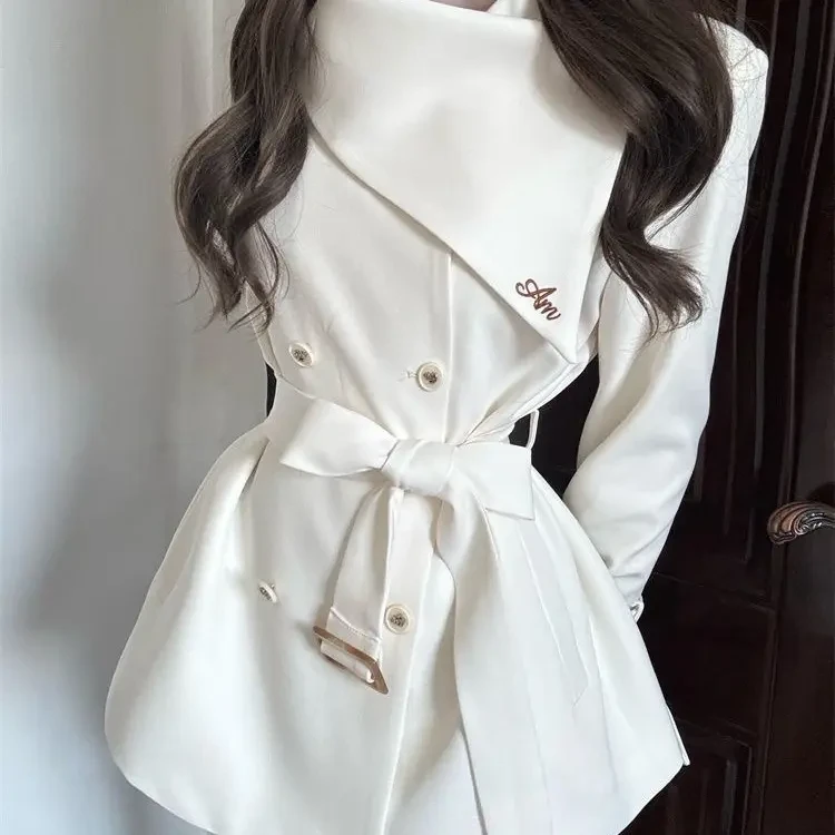 小码短外套简约气质白月光双排扣系带显瘦小个子秋季女士风衣外套