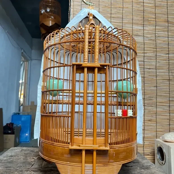 全竹青无节丝水波脚精工广式画眉鸟笼竹制广西底手工豪华高档配件