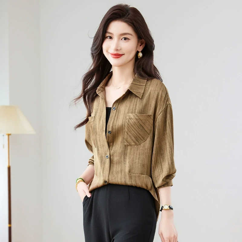 广东普宁衬衫女2025新款轻奢高级感夏季洋气减龄超火冰丝雪纺上衣