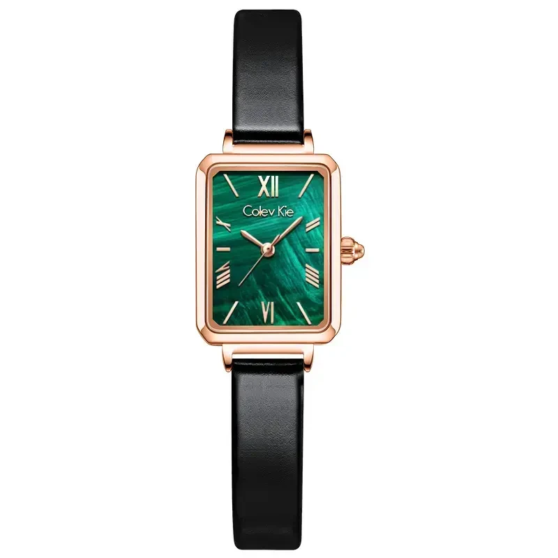 复古小绿表正品Colevkie复古时尚女士腕表防水小方表女表8001
