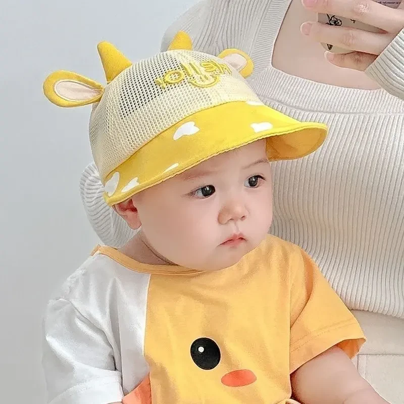 婴儿遮阳帽子夏季薄款男童女童全网鸭舌帽小童宝宝防晒透气渔夫帽