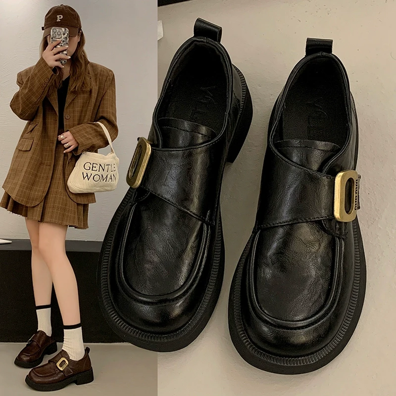 厚底松糕小皮鞋女2025春秋季新款英伦风复古JK百搭乐福单鞋配裙子