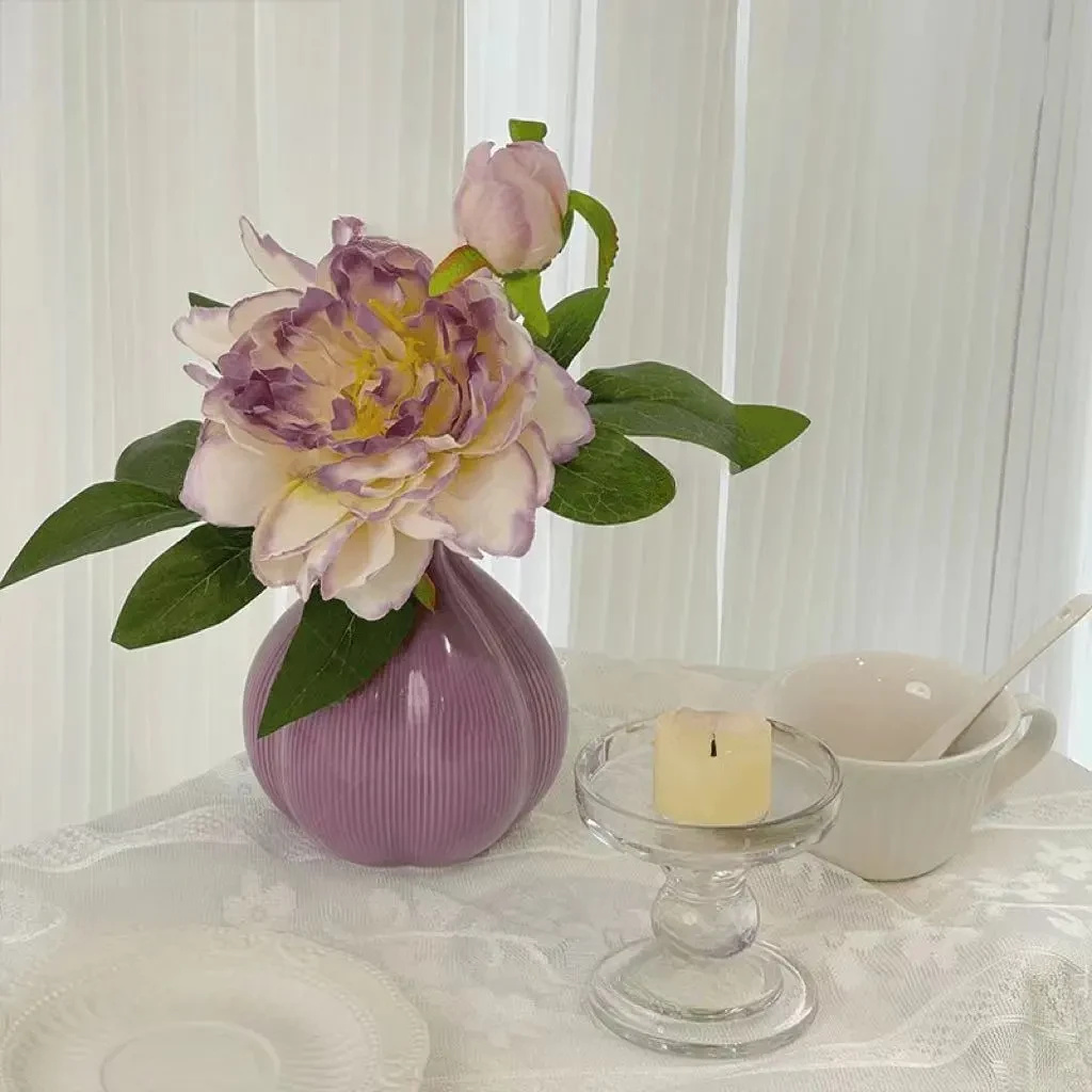 紫色牡丹花仿真花客厅餐桌装饰床头柜高级感陶瓷摆件家居摆件假花