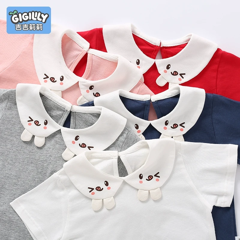 女童娃娃领短袖t恤宝宝打底衫纯棉2024新款儿童夏季婴儿上衣洋气