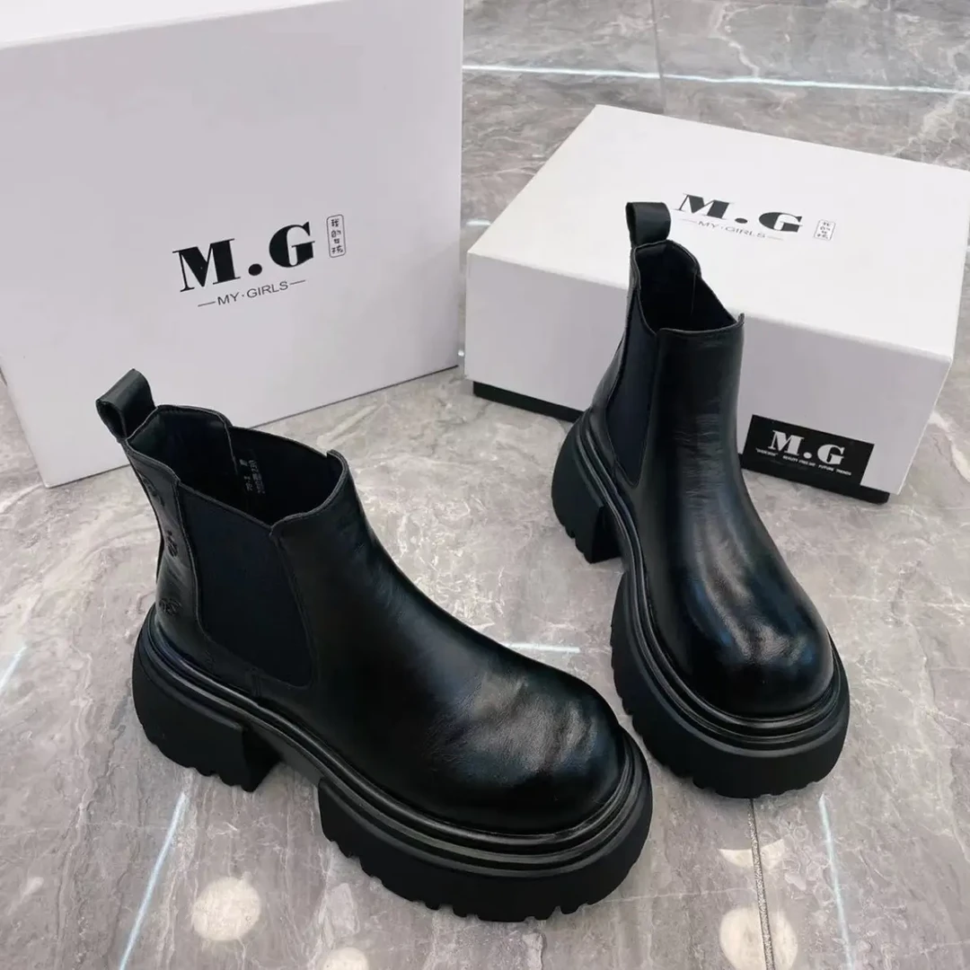 香香短帮厚底显瘦高品质新款单里薄棉大棉烟筒靴洋气马丁靴78-1