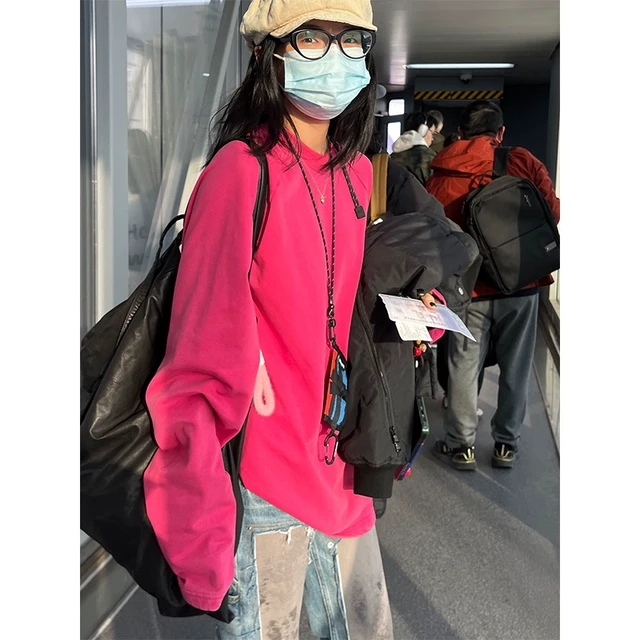 糖果色毛圈长袖t恤女春季2025新款宽松慵懒薄款卫衣春秋圆领上衣