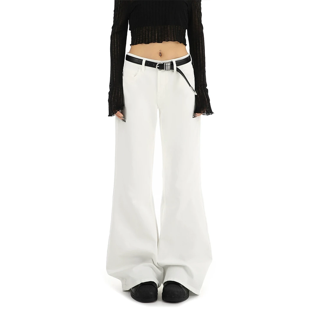 美式辣妹低腰白色牛仔裤女春季2025年新款弹力直筒微喇叭拖地裤子