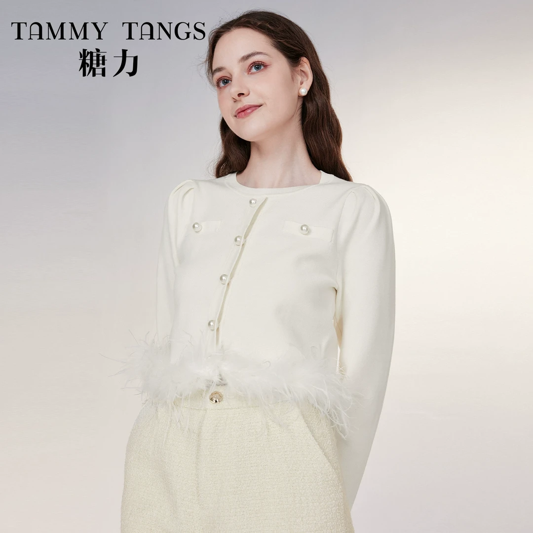 【宠粉专属】糖力春秋白色珍珠针织衫女套头短款上衣