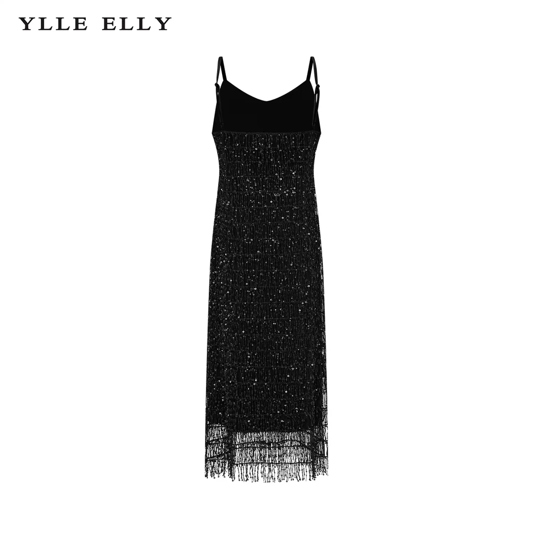 【诗语专属】YLLEELLY纯色连衣裙2023冬季新款复古丝绒长裙