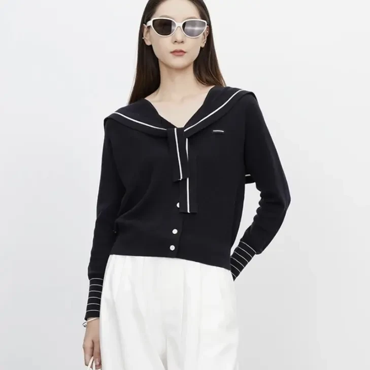 歌锦2026早春新款长袖海军领毛针织上衣女装9122662596
