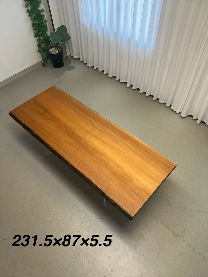 缅甸瓦城柚木实木大板桌 整板 自然边 231.5*87*5.5