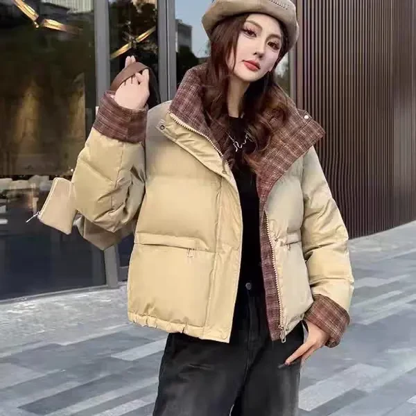 尹美拉德棕咖色pu蛋白皮衣羽绒服女短款2025冬季美式保暖加厚外套