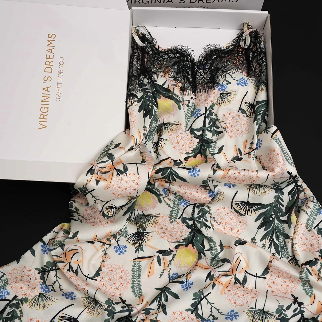 达芬奇密码 满目春枝带胸垫高定版吊带法式睡裙家居服气质女神