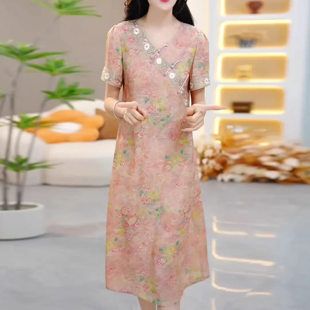 新款2025大码夏季轻薄时尚洋气优雅减龄连衣裙显瘦复古气质女裙子